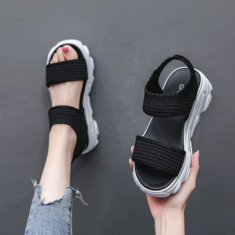 Showlu Summer Fairy Style Platform Sports Sandals with thick sole, mesh upper, and open-toe design for casual summer wear.