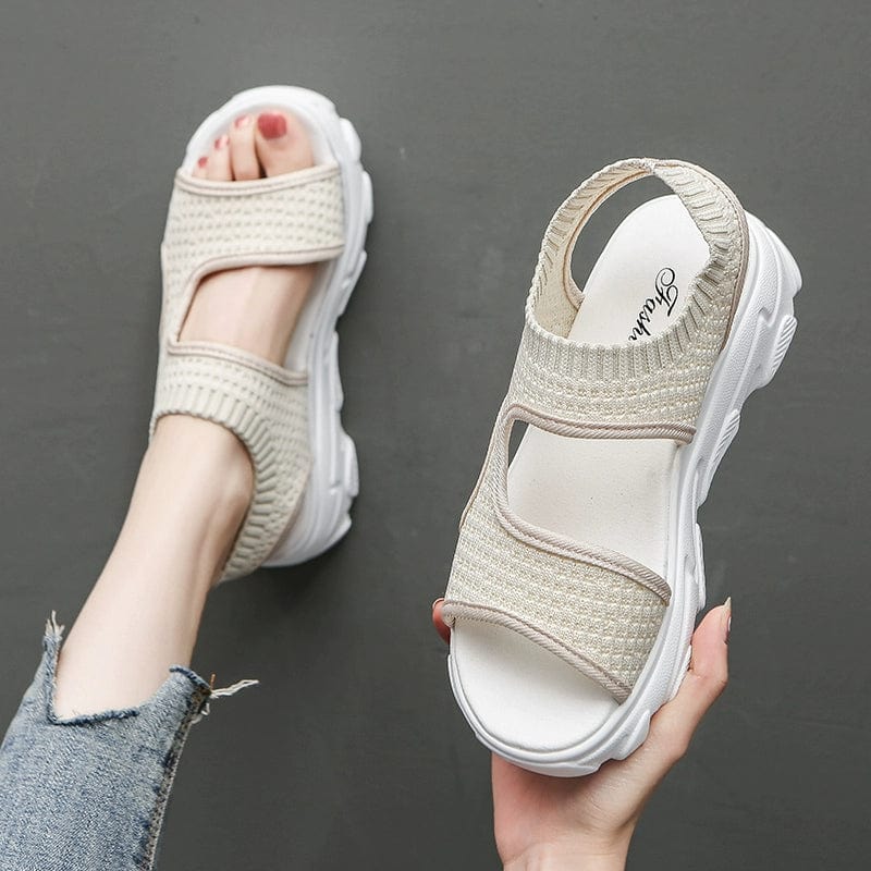 Showlu Summer Fairy Style platform sports sandals with thick soles and mesh material, perfect for casual summer wear.