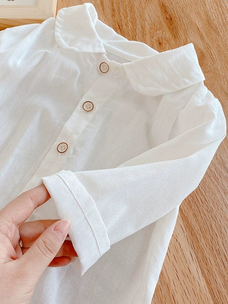 Showlu boys' formal dress set with a white cotton shirt, matching bow tie, and pants for special occasions and celebrations.