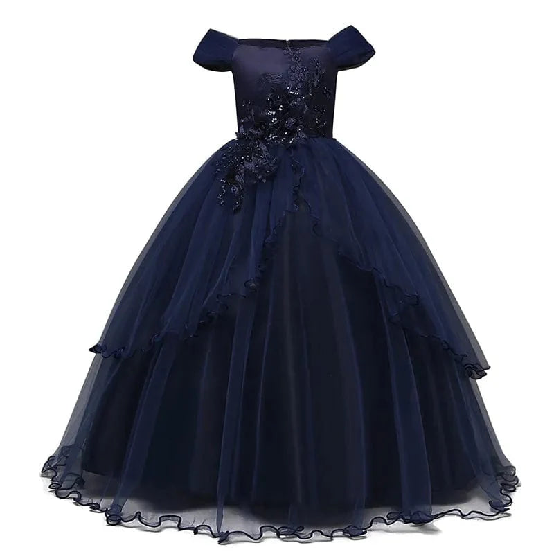 Showlu Fashion Girls Lace Princess Dress for weddings and parties, featuring elegant design and suitable for toddlers and children.