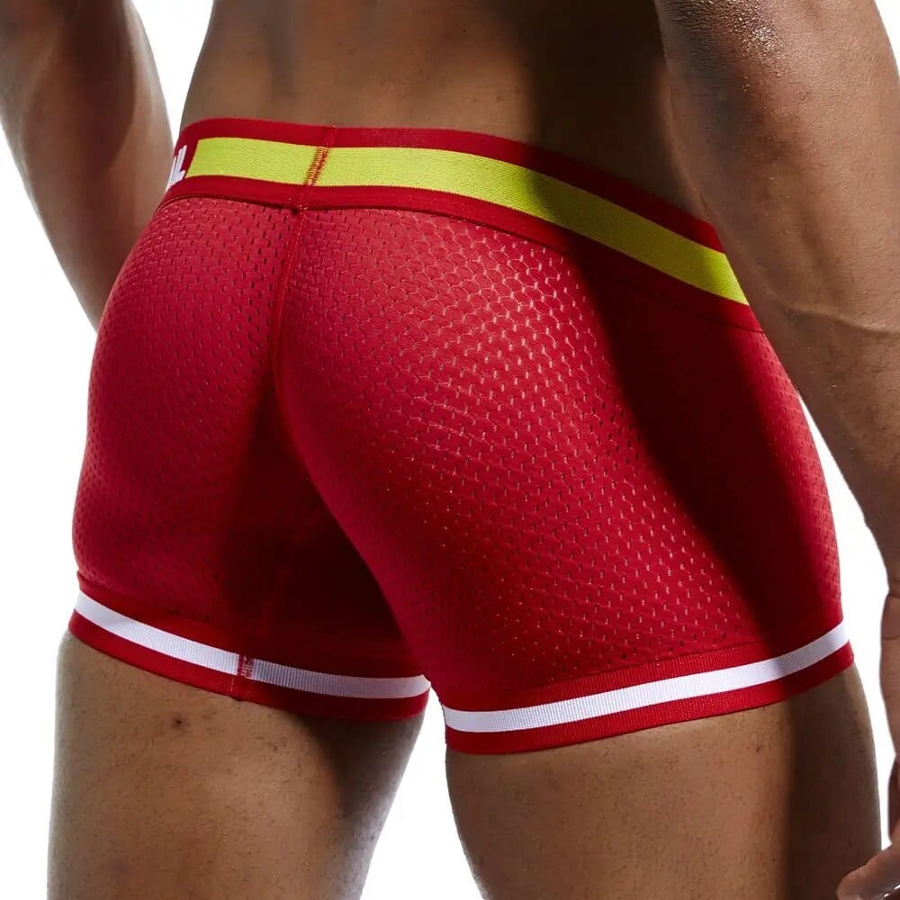 Men's mesh nylon boxer shorts by JOCKMAIL, breathable quick-dry underwear for summer fitness and sports.