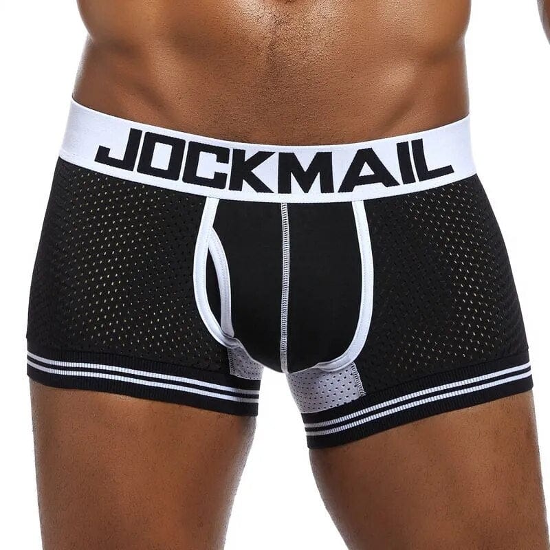 Men's mesh nylon boxer shorts by JOCKMAIL, breathable quick-dry underwear designed for sports and comfort.