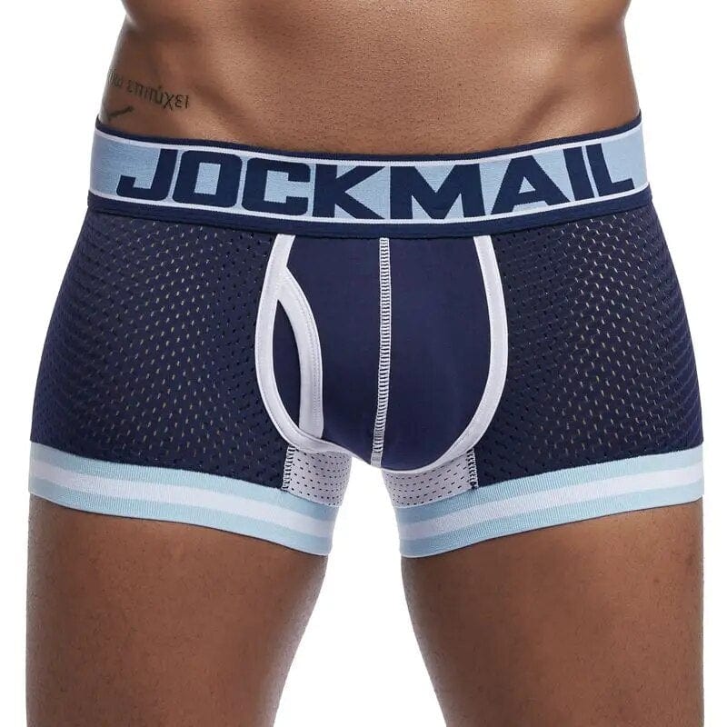Men's mesh nylon boxer shorts by JOCKMAIL, breathable quick-dry underwear for summer fitness and sports.