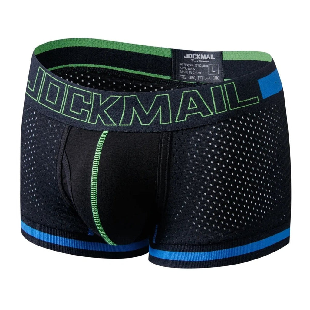 Men's breathable mesh nylon boxer shorts by JOCKMAIL, quick-dry underwear designed for comfort and active wear.