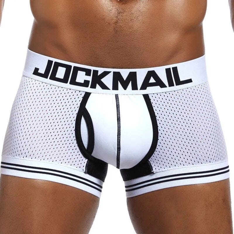 Men's mesh nylon boxer shorts by JOCKMAIL, breathable quick-dry underwear designed for comfort and active wear.