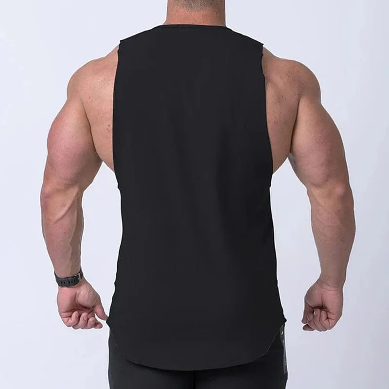 Men's cotton gym tank top by SHOWLU FASHION STORE, sleeveless training vest ideal for summer bodybuilding and fitness workouts.