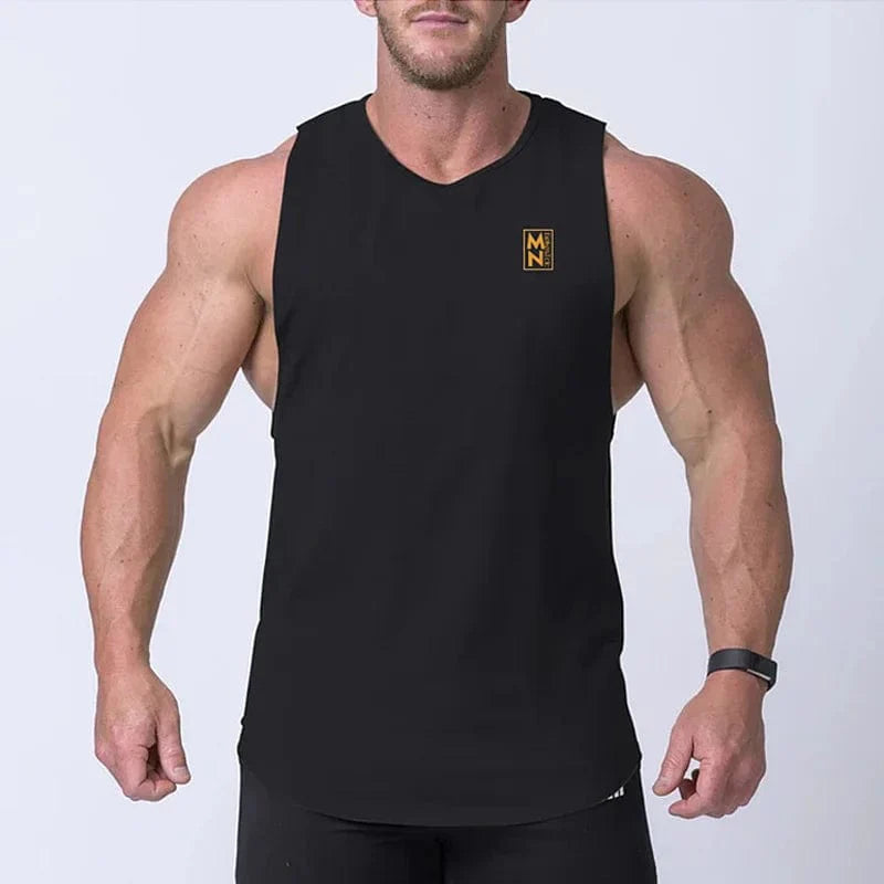 Men's cotton gym tank top by SHOWLU FASHION STORE, sleeveless bodybuilding vest for summer fitness and casual training.