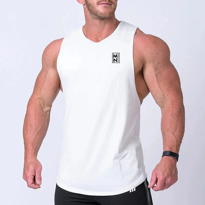 Men's cotton gym tank top by SHOWLU FASHION STORE, sleeveless athletic vest for summer bodybuilding and fitness training.