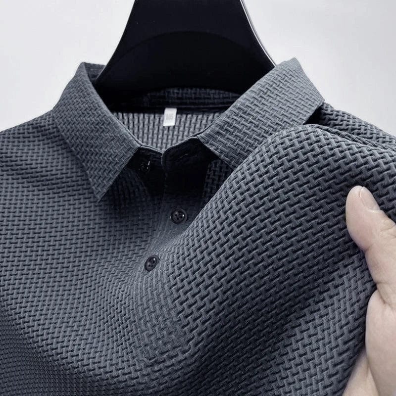Showlu Fashion men's slim fit polo shirt, breathable solid knit summer top with short sleeves, casual and sweat-absorbing.