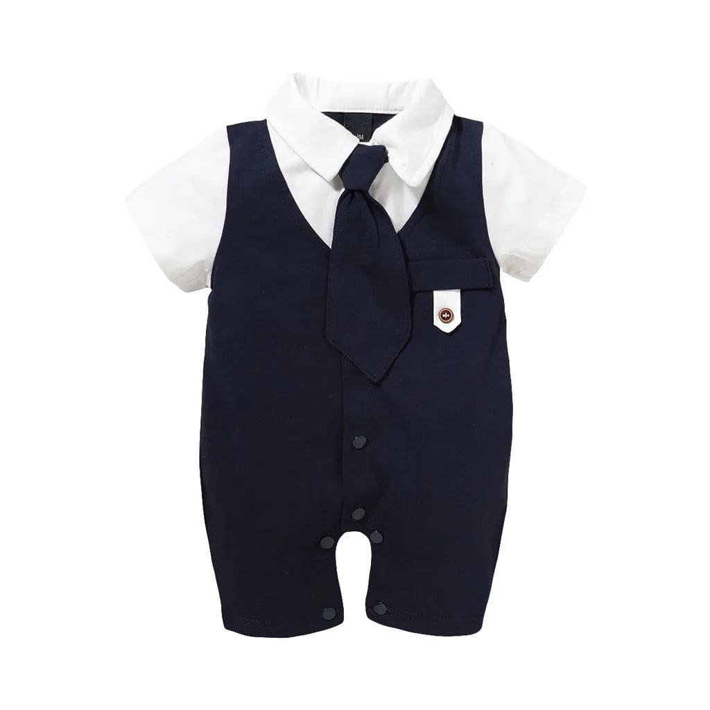 Summer Newborn Baby Boys Romper Short Sleeve Gentleman Tie Jumpsuit Infant Outfits Formal Child Boy Clothes 3 6 9 12 18 Months - SHOWLU FASHION STORE