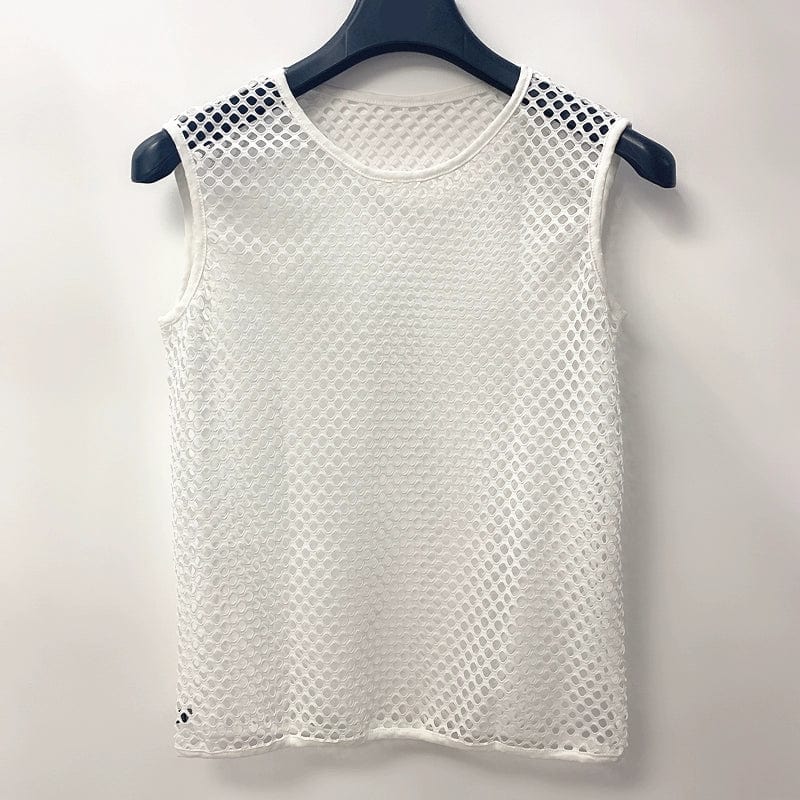 SHOWLU Men's slim fit mesh waistcoat with breathable plaid design, close-fitting summer vest, modeled for a trendy, refreshing look