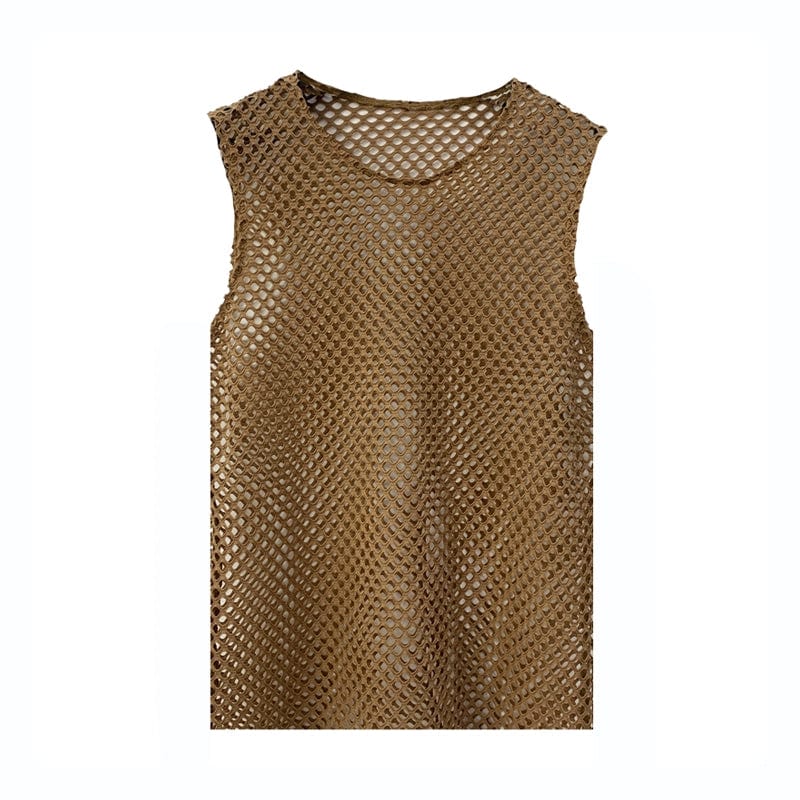 SHOWLU Men's slim fit mesh waistcoat featuring breathable plaid fabric, close-fitting summer vest for a stylish, refreshing look.
