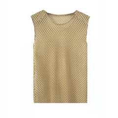 Summer Silm Cut Out Mesh Waistcoat Medium and Small Breathable Close - Fitting Summer Refreshing Plaid Men's Model Sexy Trendy Blouse - SHOWLU FASHION STORE