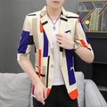Men's slim fit plaid suit jacket by SHOWLU FASHION STORE, summer casual 3/4 sleeve blazer with stylish plaid pattern.