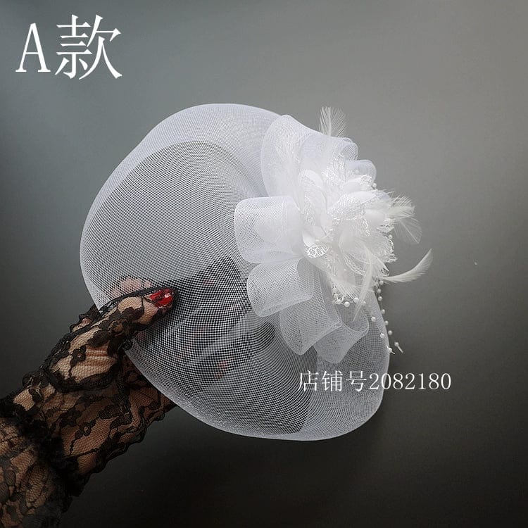 Black cheongsam-inspired headdress with veil, elegant mesh topper hat for women, perfect for summer social events.