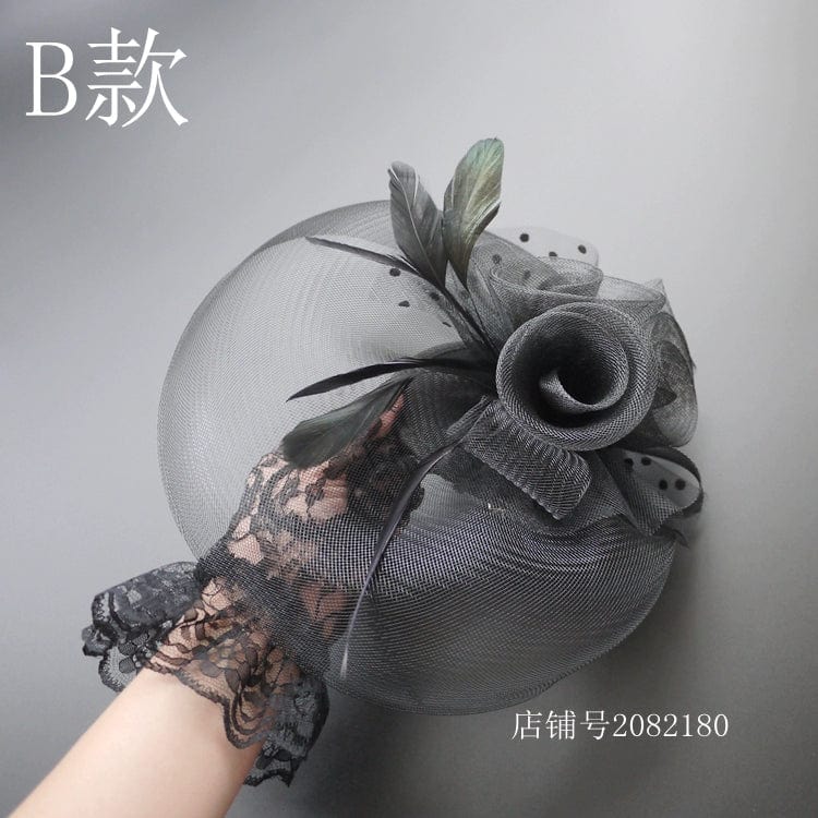 Showlu Black Cheongsam headdress veil with mesh topper for women, elegant accessory for summer social events.