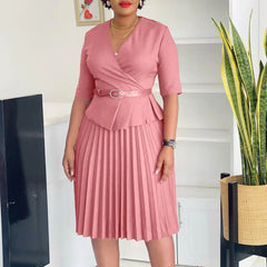 Summer Trend Party New Women's Fashion Plus Size Temperament V - neck Pleated African Dress Vestidos De Mujer - SHOWLU FASHION STORE