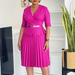 Summer Trend Party New Women's Fashion Plus Size Temperament V - neck Pleated African Dress Vestidos De Mujer - SHOWLU FASHION STORE