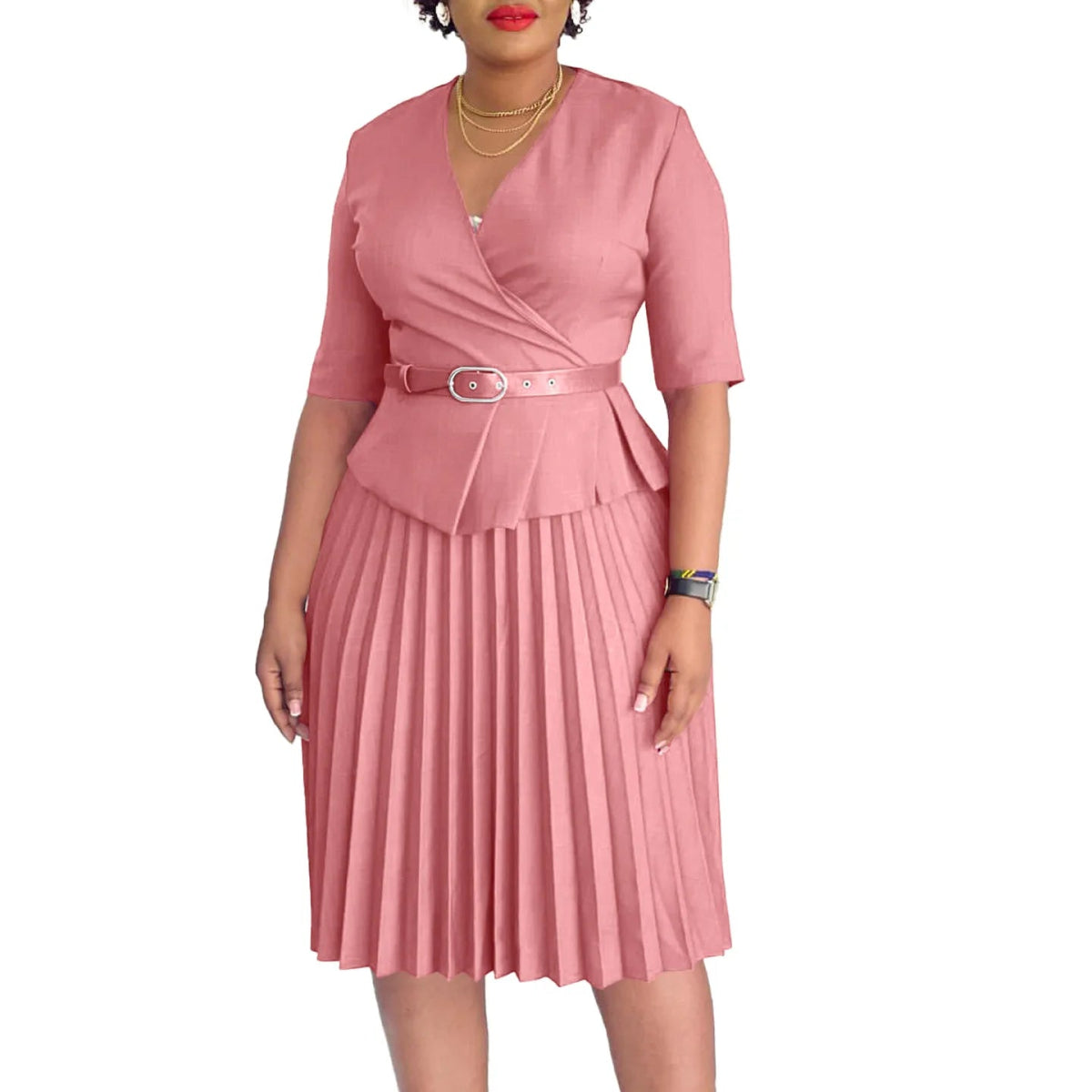 Summer Trend Party New Women's Fashion Plus Size Temperament V - neck Pleated African Dress Vestidos De Mujer - SHOWLU FASHION STORE