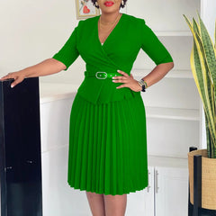 Summer Trend Party New Women's Fashion Plus Size Temperament V - neck Pleated African Dress Vestidos De Mujer - SHOWLU FASHION STORE