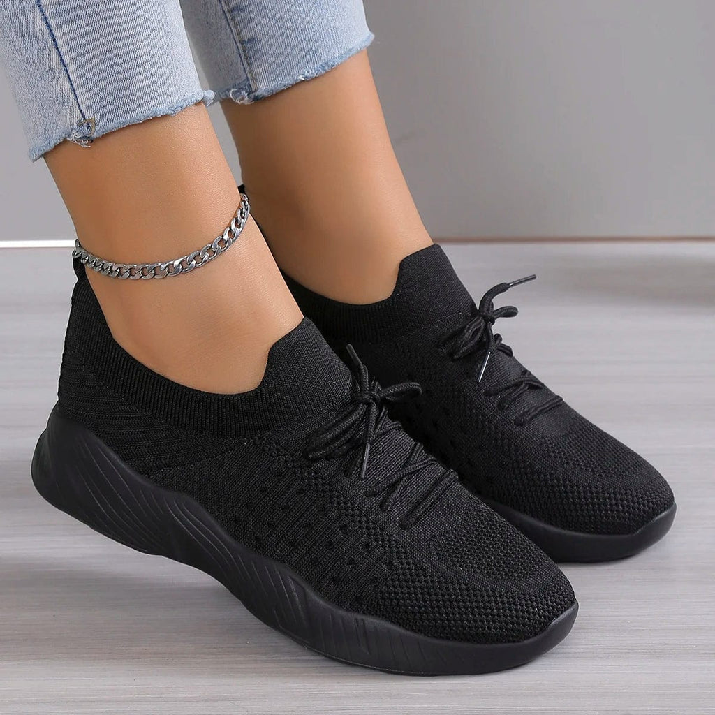 Showlu Women's Mesh Breathable Platform Sneakers with lace-up design, casual vulcanized sole, perfect for summer sports and everyday wear.