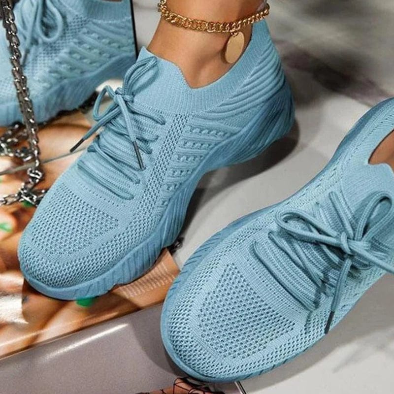 Showlu Women's mesh breathable platform sneakers with casual lace-up design and vulcanized sole, ideal for summer active wear.