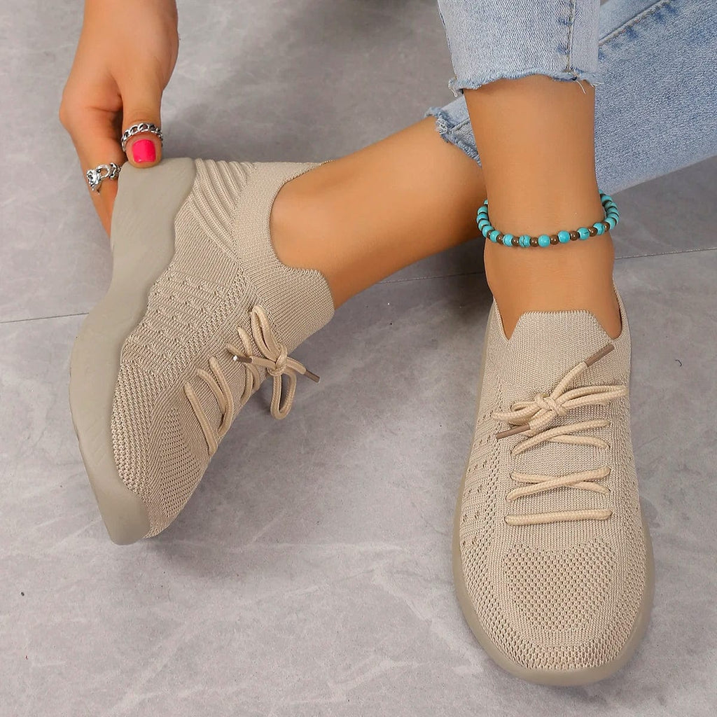 Showlu Women's Mesh Breathable Platform Sneakers with lace-up design, casual vulcanized sole, perfect for summer active wear.