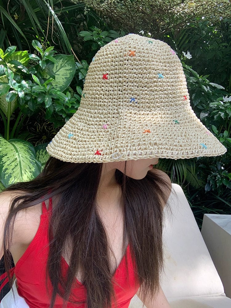 Showlu Fashion women's wide brim straw sun hat with bow, perfect for summer outdoor sun protection and stylish summer wear.