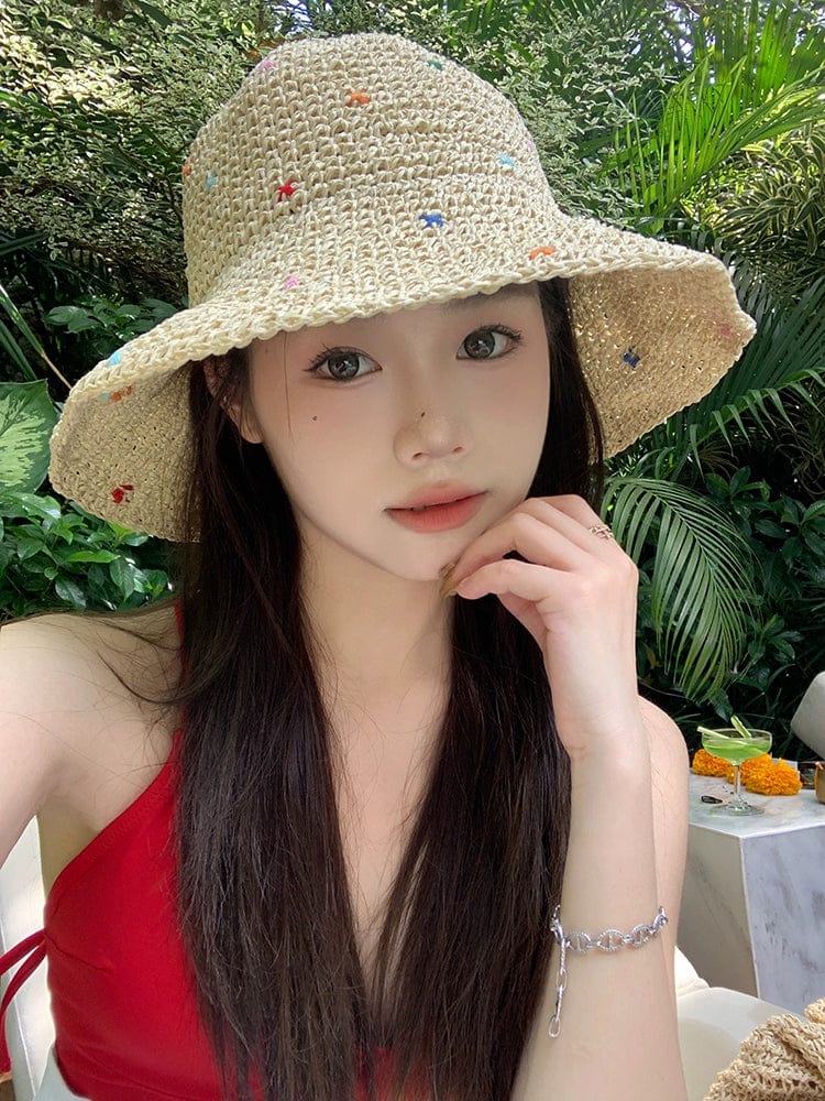 Showlu Fashion women's wide brim straw sun hat with bow, perfect for summer outdoor wear and stylish sun protection