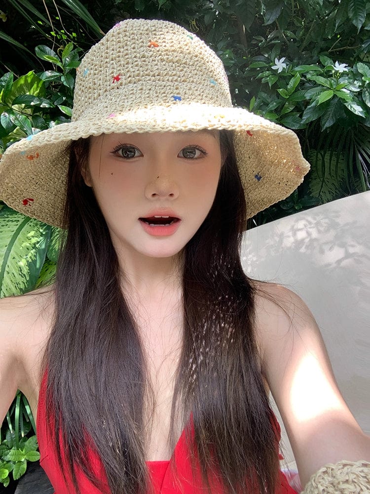 Showlu Fashion women's wide brim straw sun hat with a bow, perfect for summer outdoor fashion and sun protection.