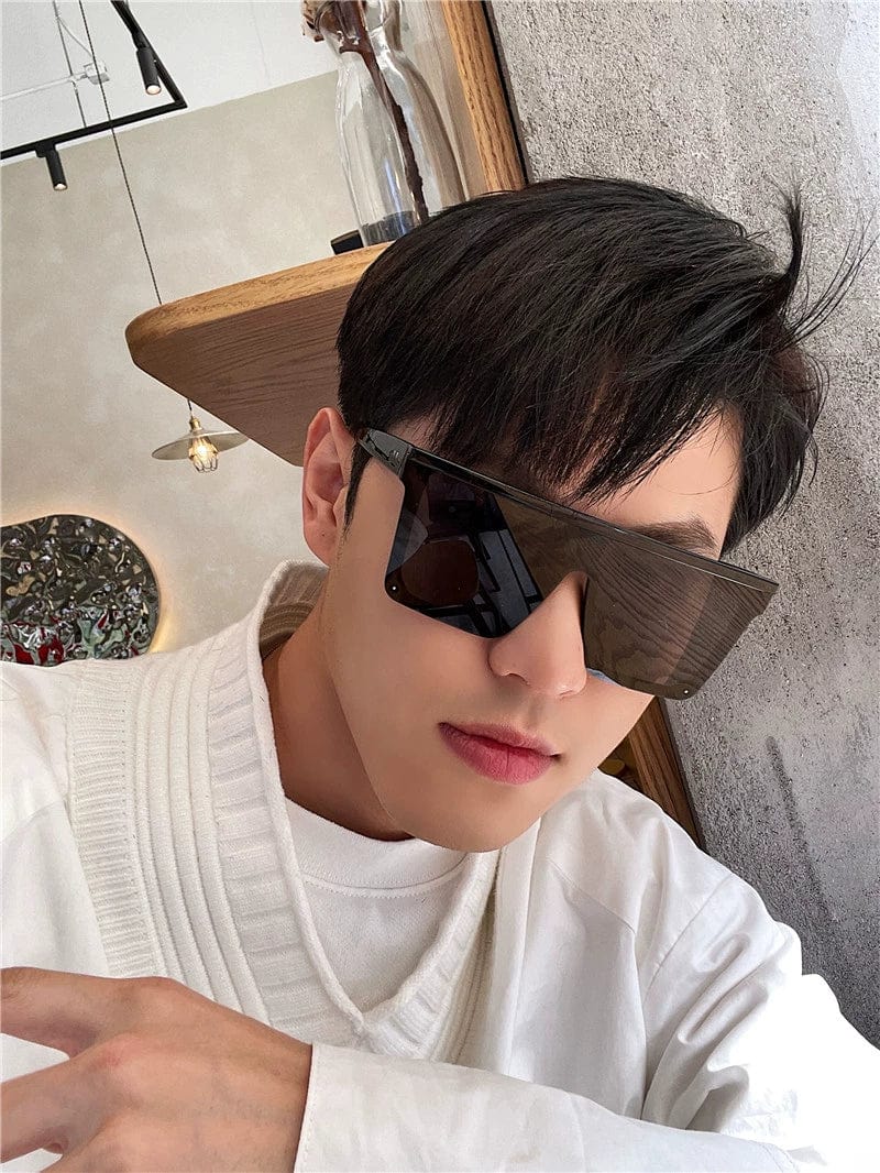 Showlu Men's Square One-Piece K-Style Sunglasses with UV400 PC lenses, stylish and sleek for a modern, slim look.