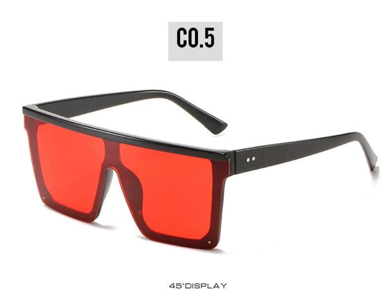 Showlu Men's Square One-Piece Sunglasses with retro K-style design and UV400 protection, featuring black frames and dark lenses.