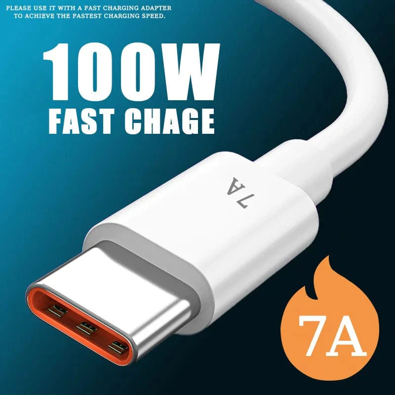 Showlu 100W Type C USB cable for fast charging, compatible with Samsung and Huawei smartphones, shown in the image.