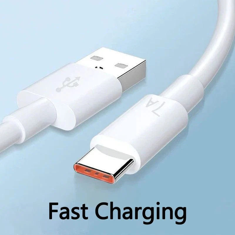 Showlu 100W Type C USB-C cable for fast charging, compatible with Samsung and Huawei smartphones, shown in a close-up image.