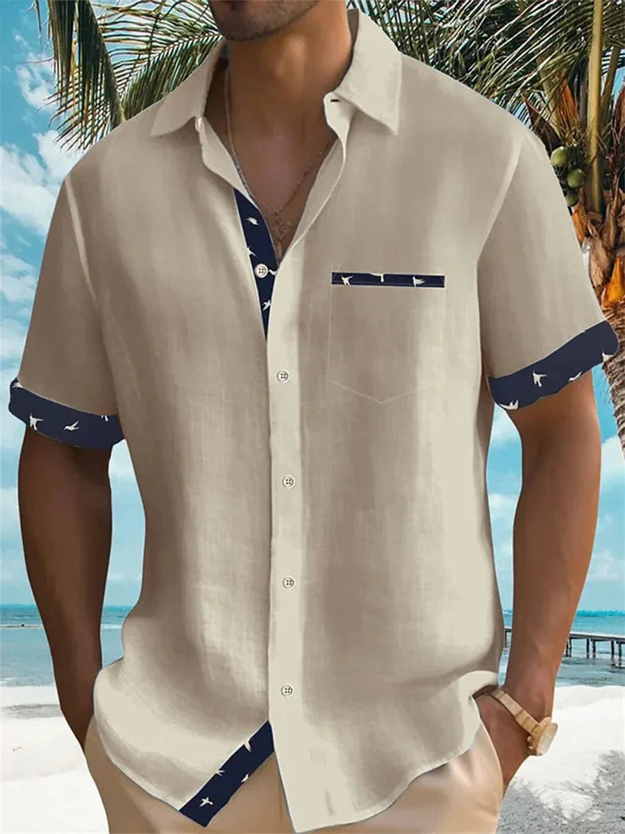 Men's Hawaiian shirt by Showlu Fashion, solid color, relaxed fit beach top with comfortable, lightweight fabric.