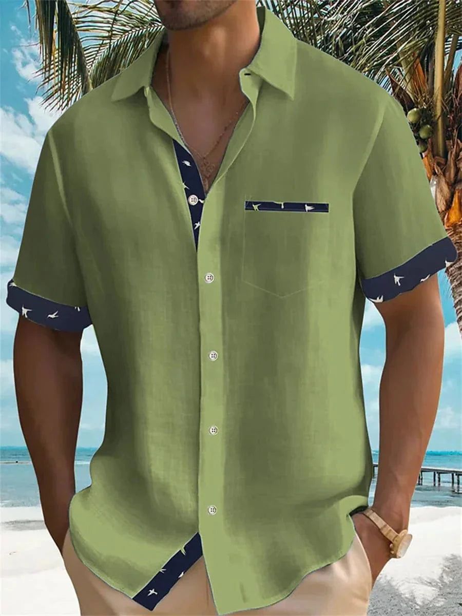 Men's solid color Hawaiian shirt from Showlu Fashion with relaxed fit, lightweight fabric, perfect for beach and casual wear.