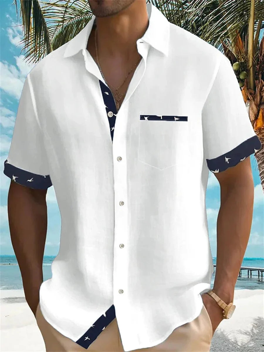 Showlu Fashion men's solid color Hawaiian shirt with relaxed fit, ideal for beachwear and casual summer outings.