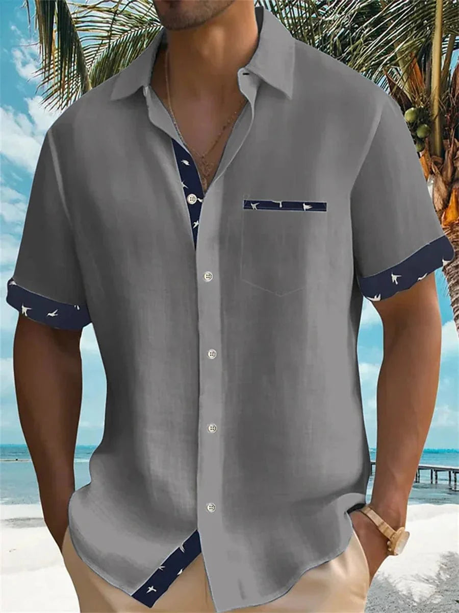 Men's Hawaiian shirt by Showlu Fashion, solid color, relaxed fit beach top with comfortable, lightweight fabric.