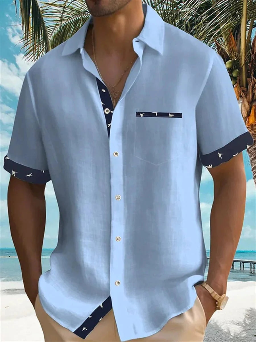Men's Hawaiian shirt by Showlu Fashion, solid color, relaxed fit beach top perfect for casual summer wear
