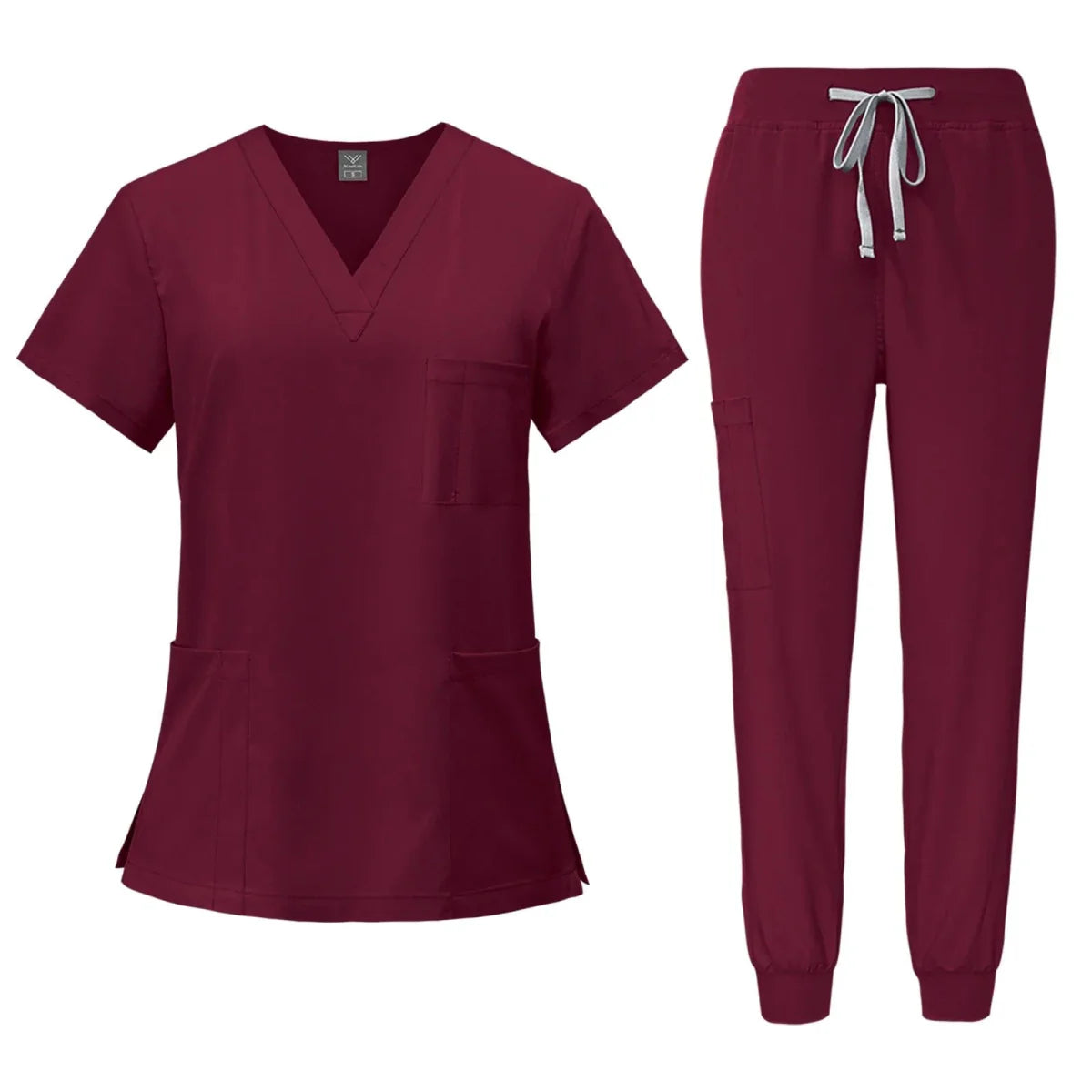 Women's medical scrub set with V-neck top and pants, showing a professional nursing uniform by SHOWLU FASHION STORE.