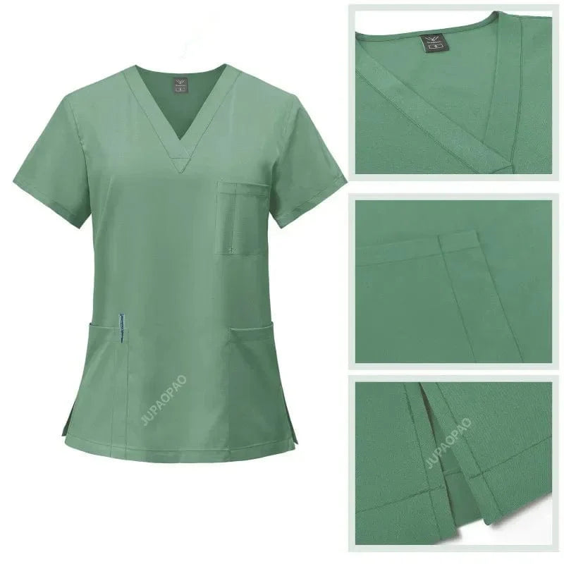SHOWLU FASHION STORE women's medical scrub set with V-neck nursing top and matching pants, ideal for hospital and clinical work.
