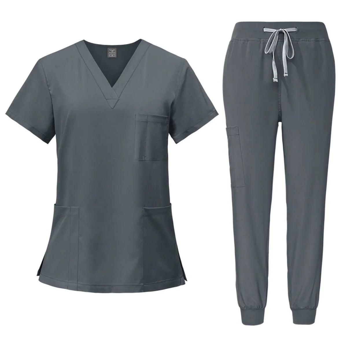 Women's medical scrub set by SHOWLU FASHION STORE, V-neck nursing top and pants for clinical, hospital, or beauty salon use.