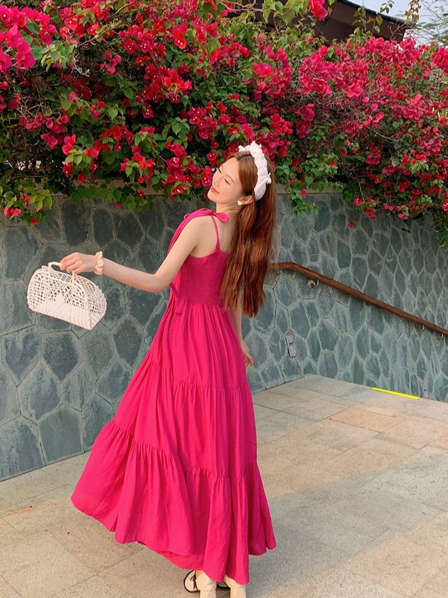 Plus size Korean sweet sling high waist summer dress by Showlu Fashion, featuring a flowy design and vibrant colors.