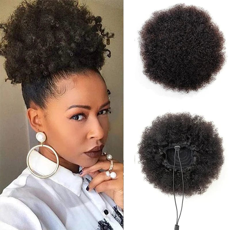 Synthetic Afro Puff Drawstring Ponytail Extension for Kids Black Women Short Kinky Curly Hair Bun With Clip In Hairpieces - SHOWLU FASHION STORE