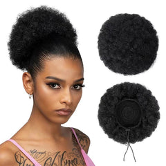 Synthetic Afro Puff Drawstring Ponytail Extension for Kids Black Women Short Kinky Curly Hair Bun With Clip In Hairpieces - SHOWLU FASHION STORE