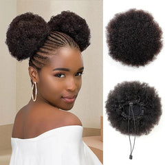 Synthetic Afro Puff Drawstring Ponytail Extension for Kids Black Women Short Kinky Curly Hair Bun With Clip In Hairpieces - SHOWLU FASHION STORE
