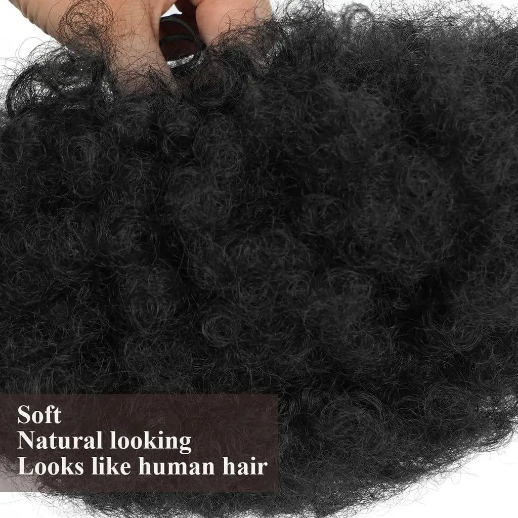 SHOWLU FASHION 10-inch afro puff drawstring ponytail with kinky curly synthetic hair for women, styled as a big hair bun.