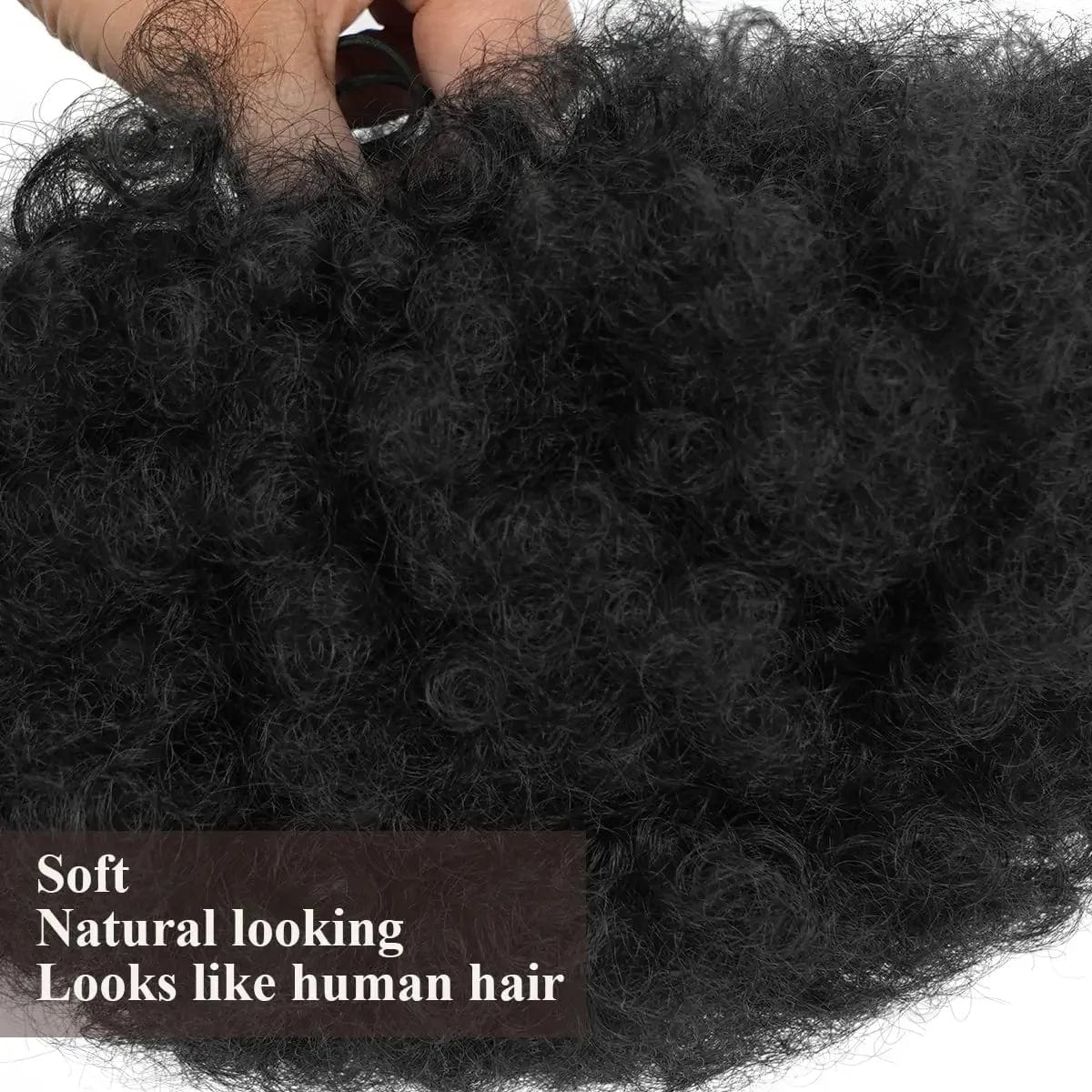 SHOWLU FASHION 10-inch afro puff drawstring ponytail with kinky curly synthetic hair for women, styled as a big hair bun.