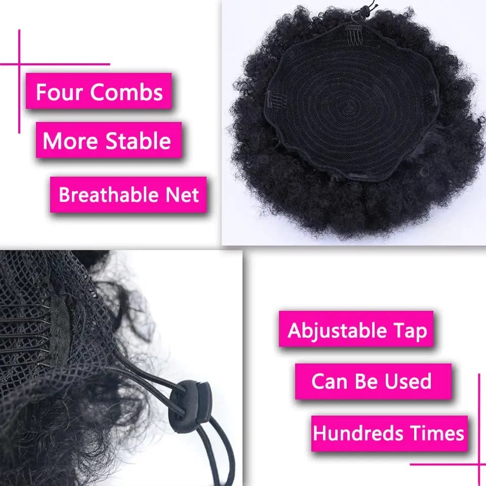 Synthetic Big Afro Puff Drawstring Ponytail Extensions for Black Women 10Inch Kinky Curly Hair Bun Ponytail Wigs Daily Use - SHOWLU FASHION STORE