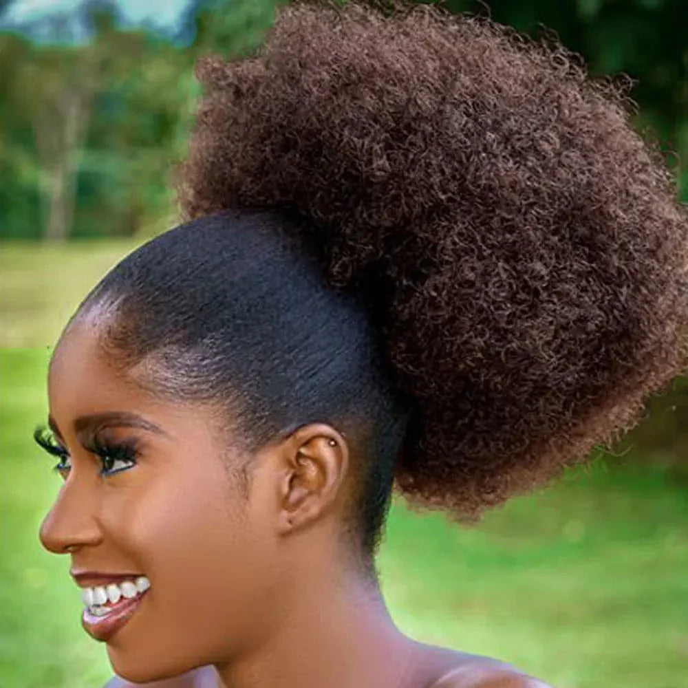 SHOWLU FASHION 10-inch Afro Puff drawstring ponytail with kinky curly hair for black women, styled as a synthetic hair bun extension.